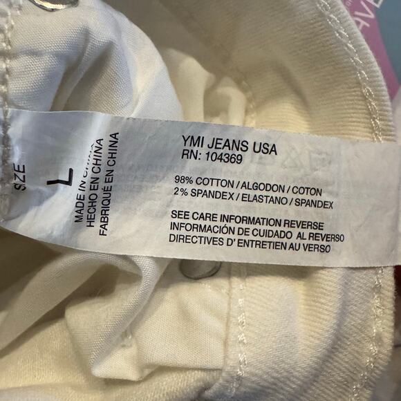 YMI Freckled Poppy Wide-leg Crop High-Rise Jeans with Raw Hem White Size L 32 - Picture 4 of 4